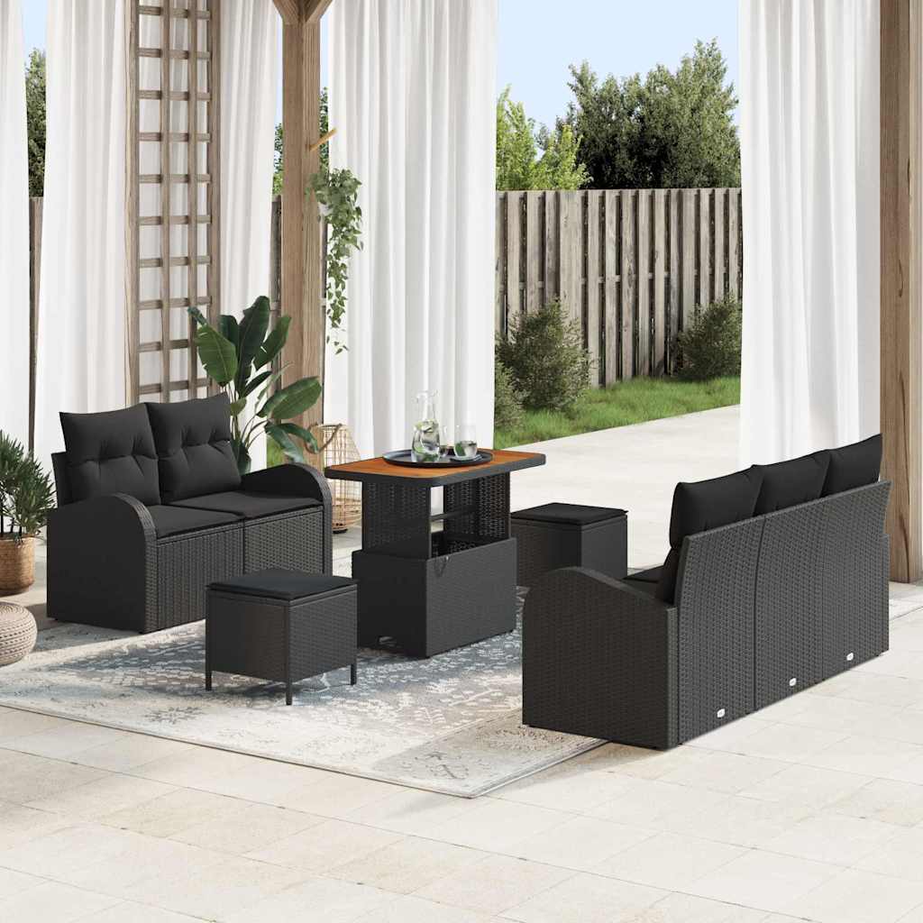vidaXL Zestaw Sof na Ogród z poduszką z przechowywaniem 8 pcs Czarny
