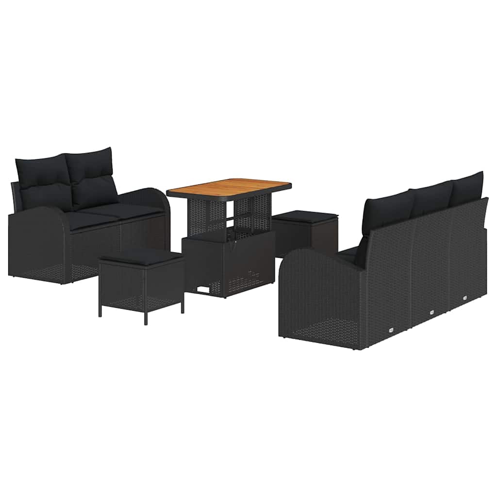vidaXL Zestaw Sof na Ogród z poduszką z przechowywaniem 8 pcs Czarny