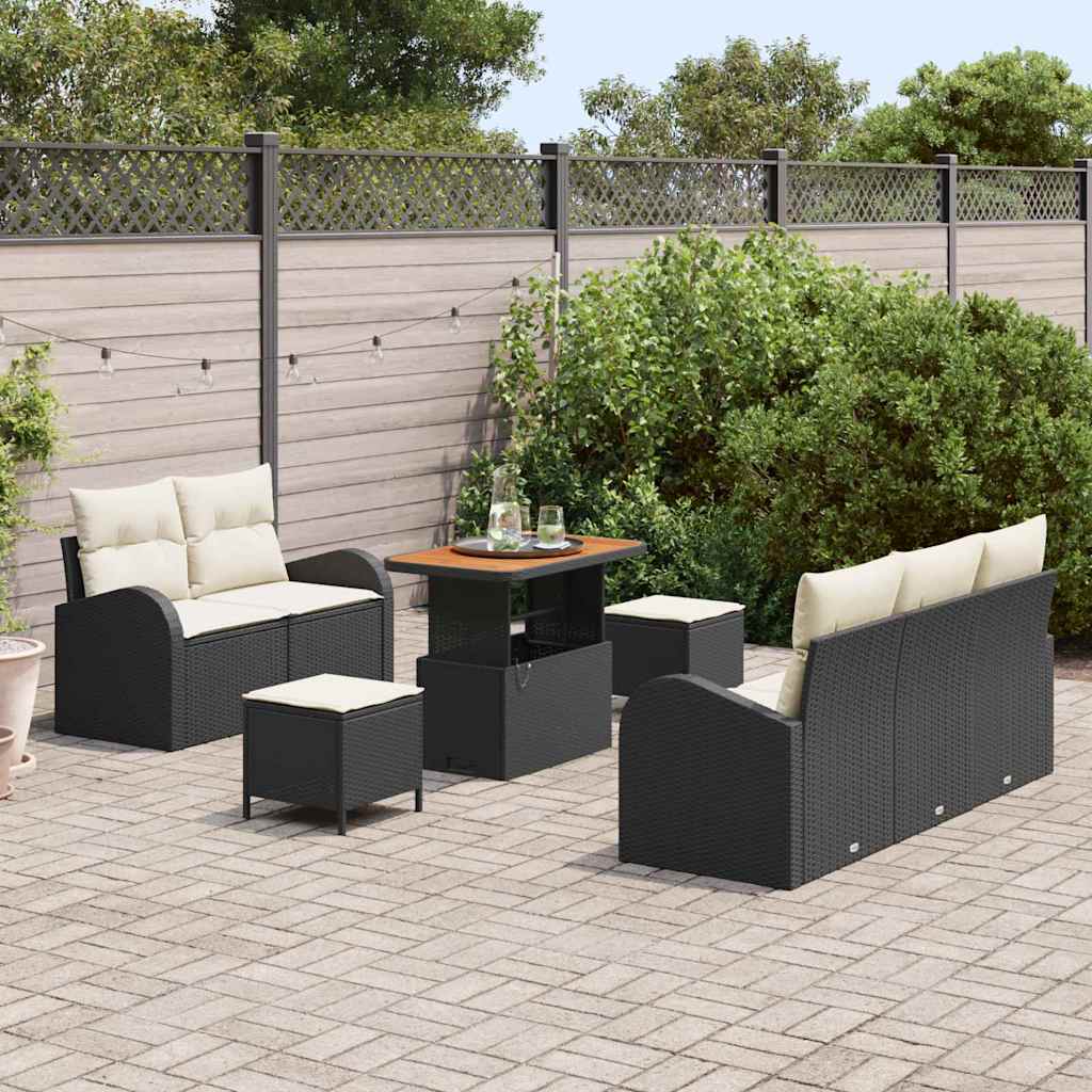 vidaXL Zestaw Sof na Ogród z poduszką 8 pcs Czarny i kremowy