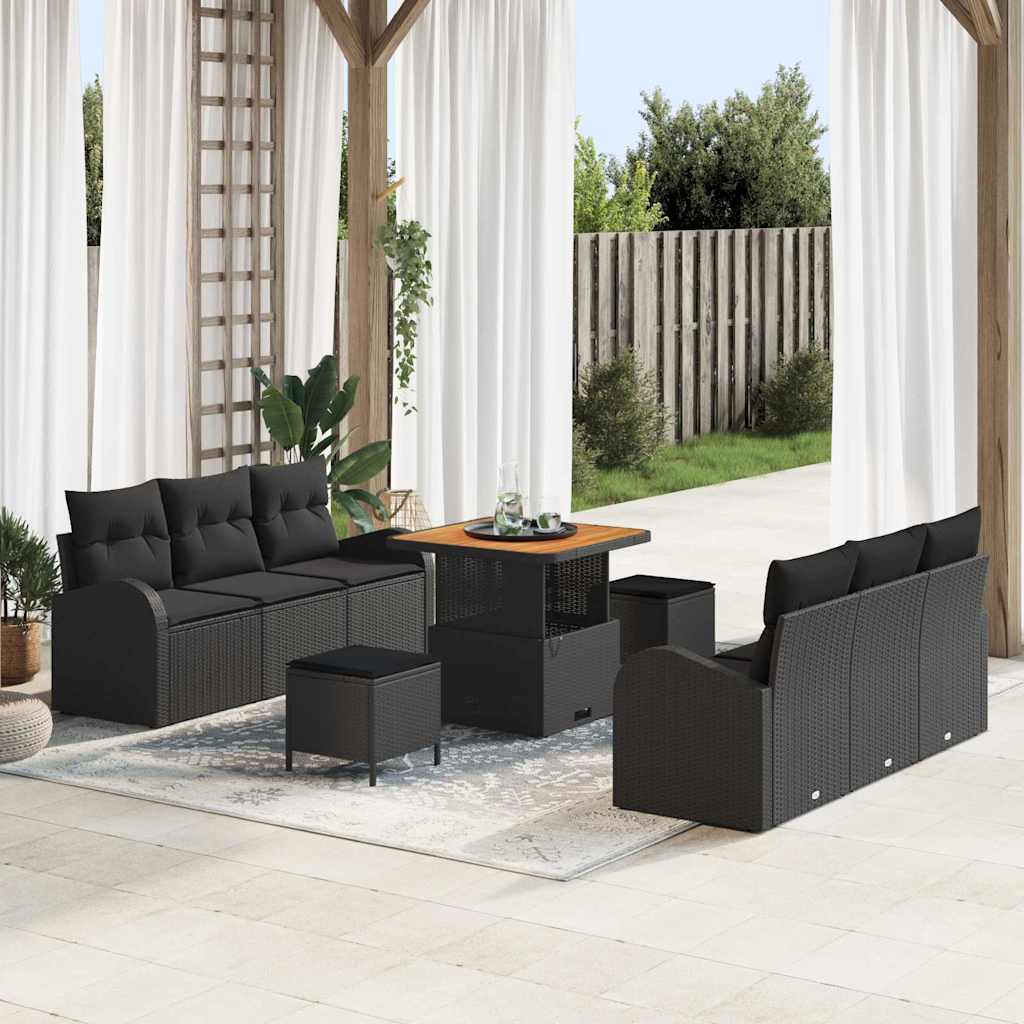 vidaXL Zestaw Sof na Ogród z poduszką z przechowywaniem 9 pcs Czarny