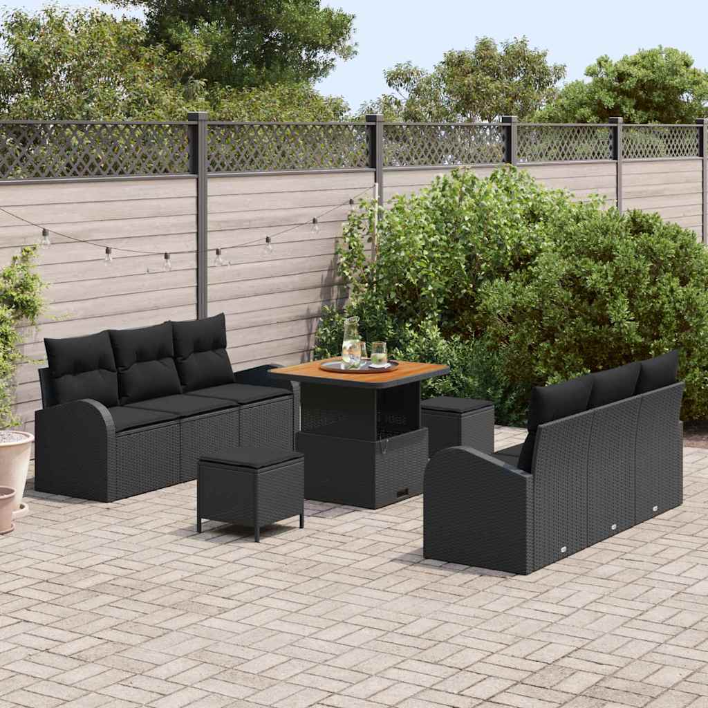 vidaXL Zestaw Sof na Ogród z poduszką z przechowywaniem 9 pcs Czarny