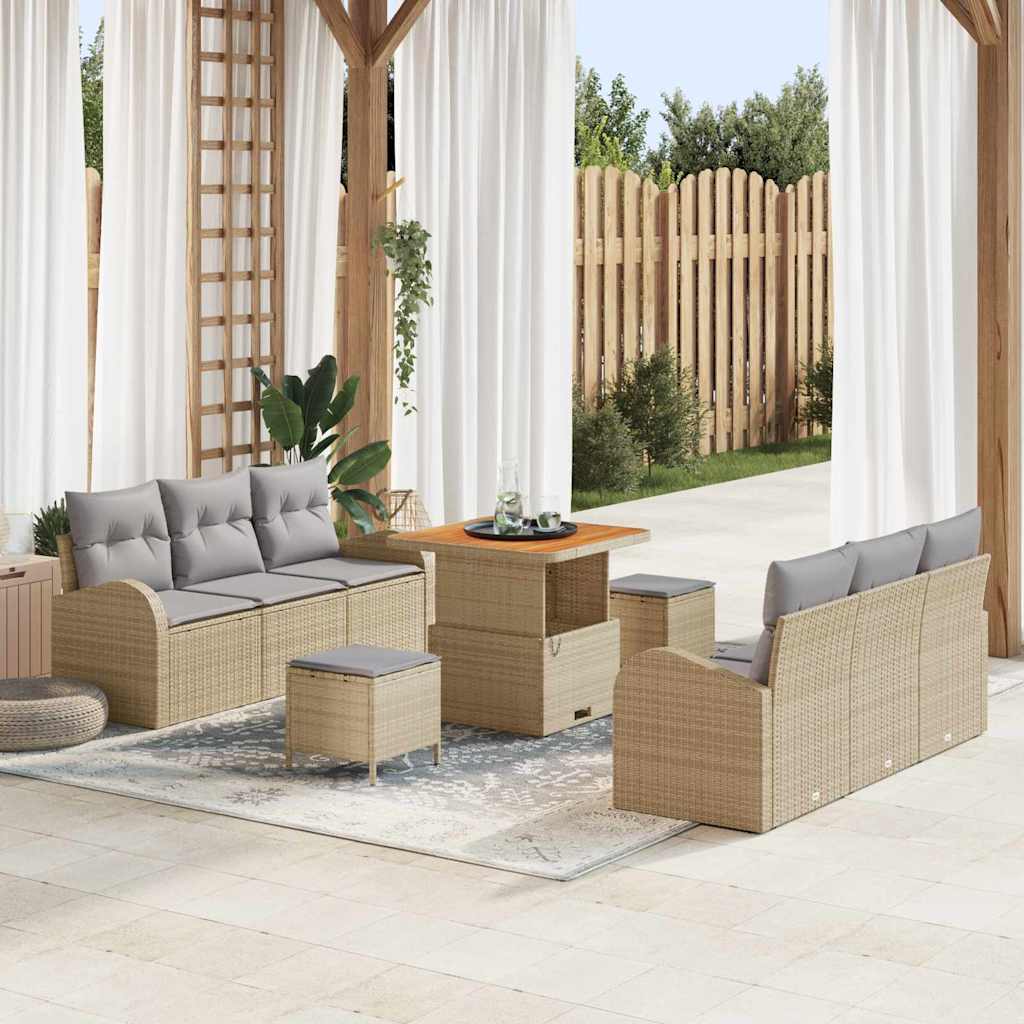 vidaXL Zestaw Sof na Ogród z poduszką 9 pcs Beżowy i jasnoszary