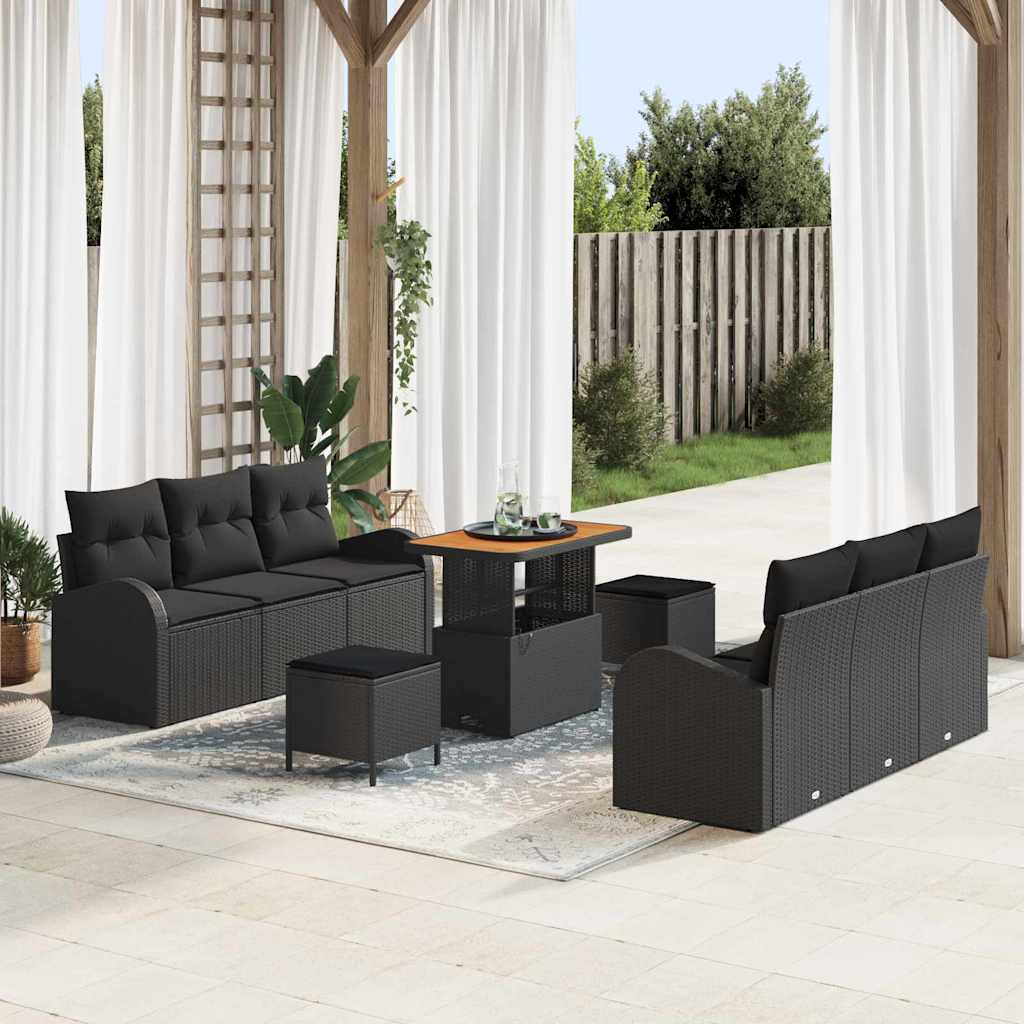 vidaXL Zestaw Sof na Ogród z poduszką z przechowywaniem 9 pcs Czarny