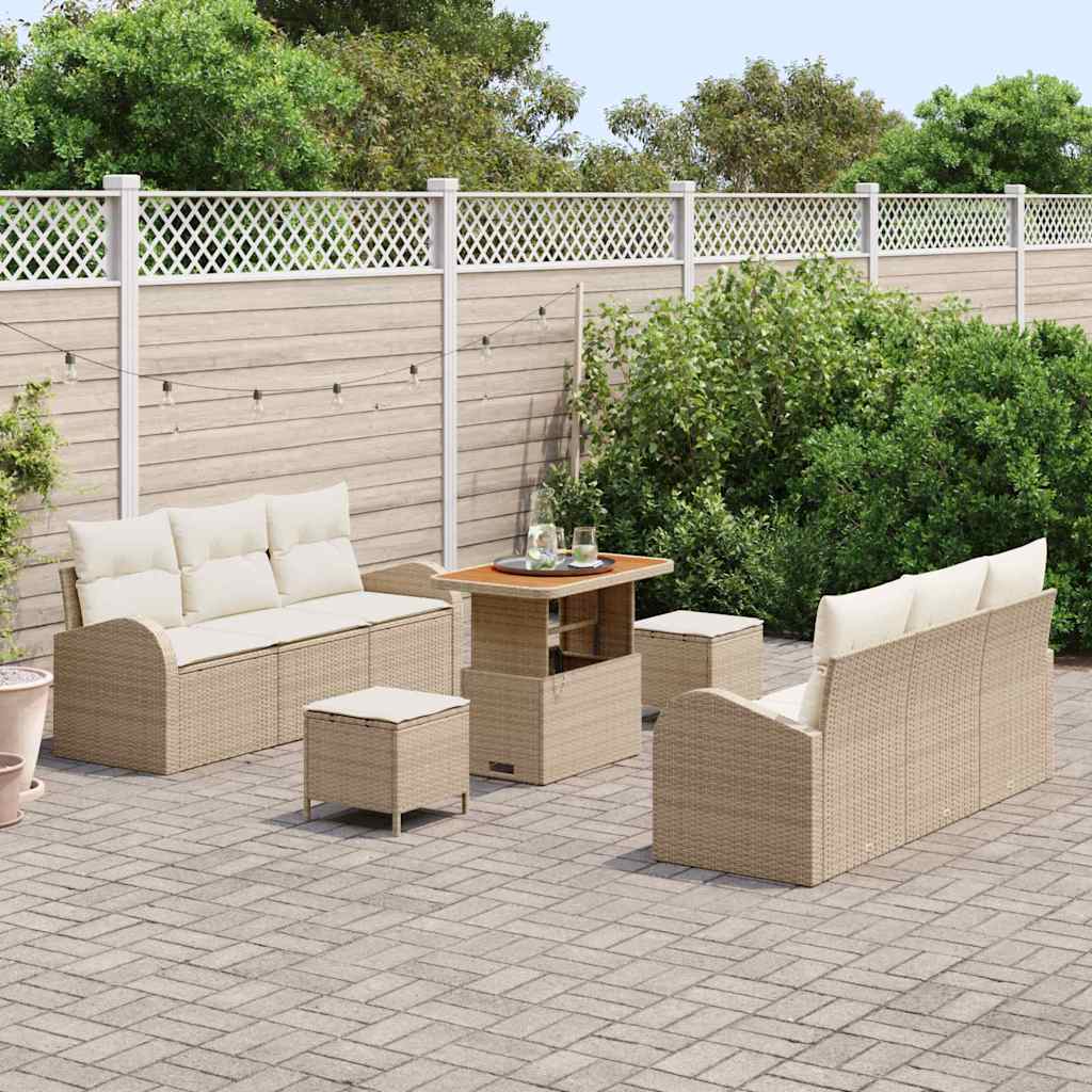 vidaXL Zestaw Sof na Ogród z poduszką 9 pcs Beżowy i kremowy