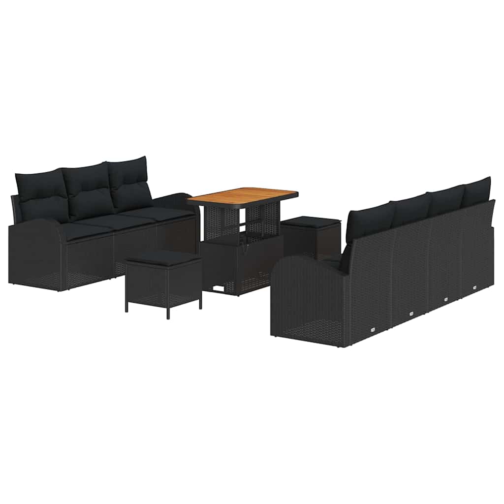vidaXL Zestaw Sof na Ogród z poduszką z przechowywaniem 10 pcs Czarny