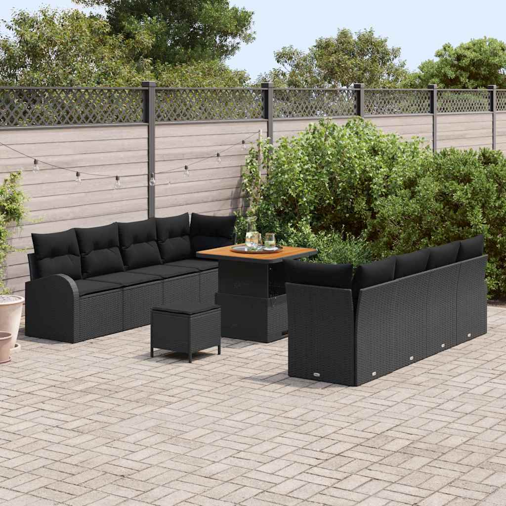 vidaXL Zestaw Sof na Ogród z poduszką z przechowywaniem 11 pcs Czarny