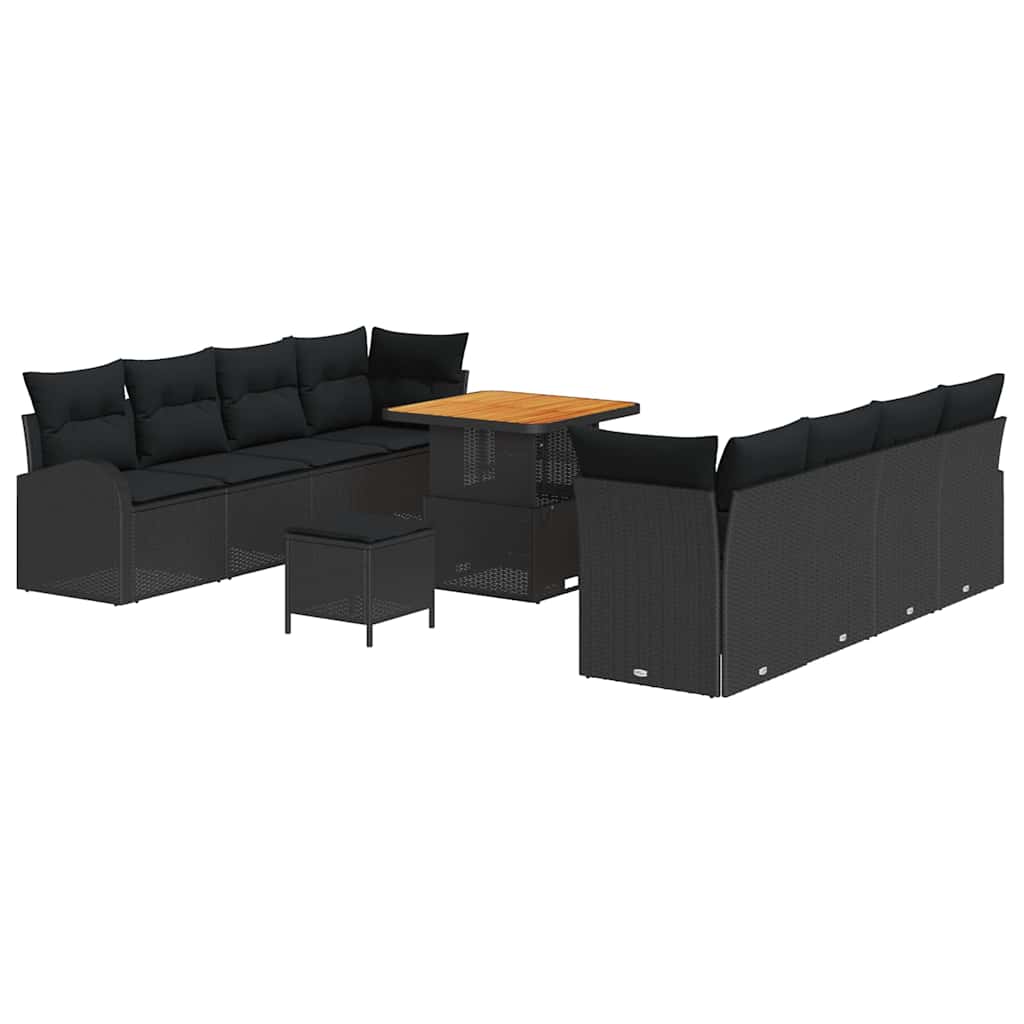 vidaXL Zestaw Sof na Ogród z poduszką z przechowywaniem 11 pcs Czarny