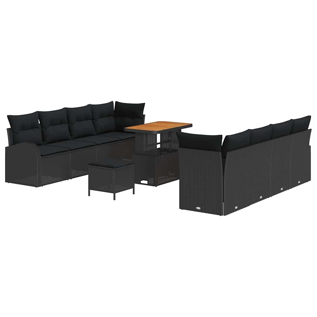 vidaXL Zestaw Sof na Ogród z poduszką z przechowywaniem 11 pcs Czarny