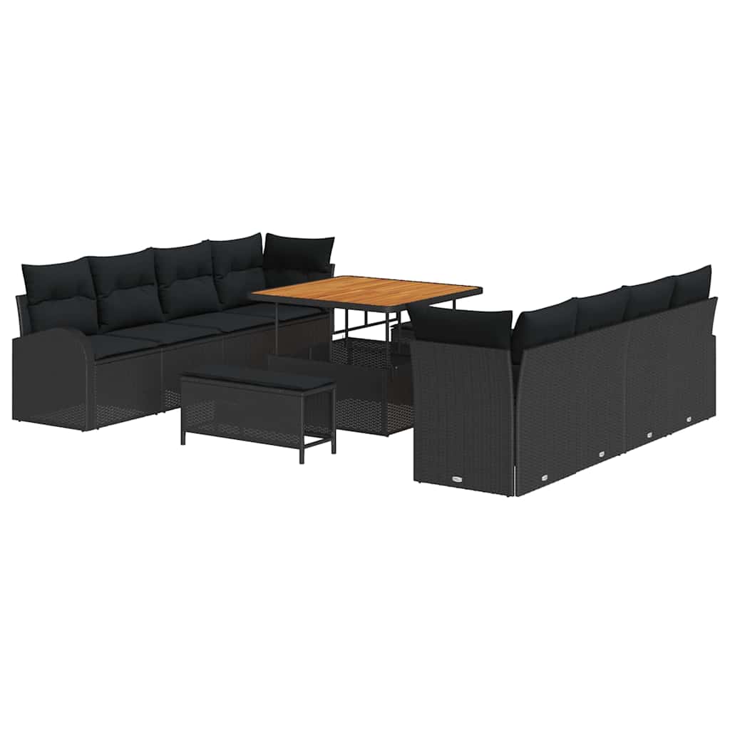 vidaXL Zestaw Sof na Ogród z poduszką z przechowywaniem 11 pcs Czarny