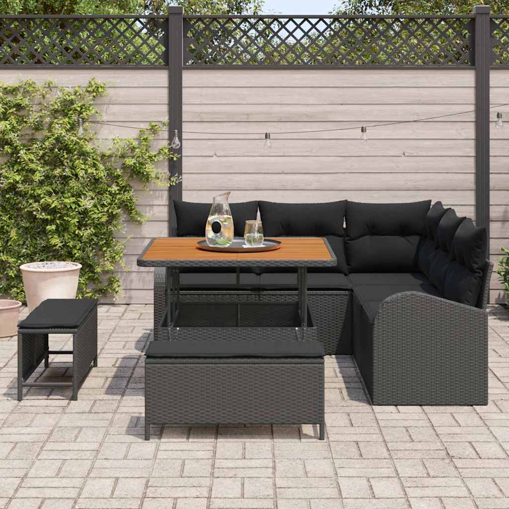 vidaXL Zestaw Sof na Ogród z poduszką z przechowywaniem 8 pcs Czarny