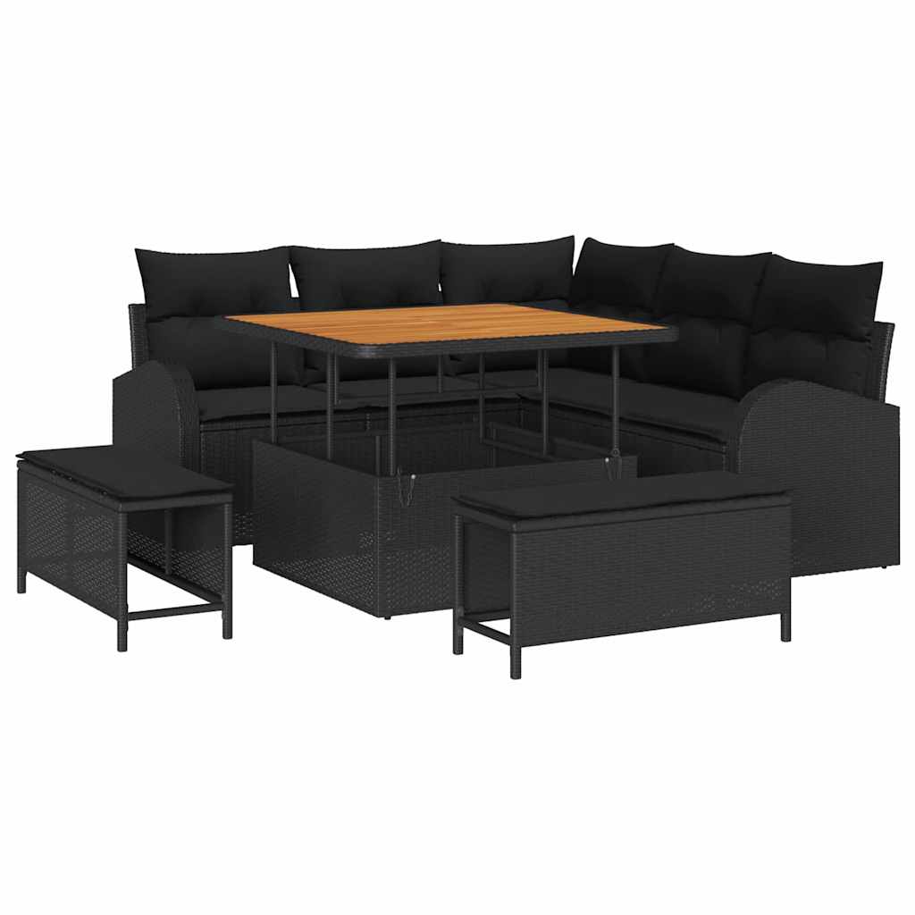 vidaXL Zestaw Sof na Ogród z poduszką z przechowywaniem 8 pcs Czarny