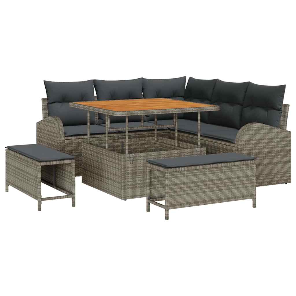vidaXL Zestaw Sof na Ogród z poduszką z przechowywaniem 8 pcs Szary