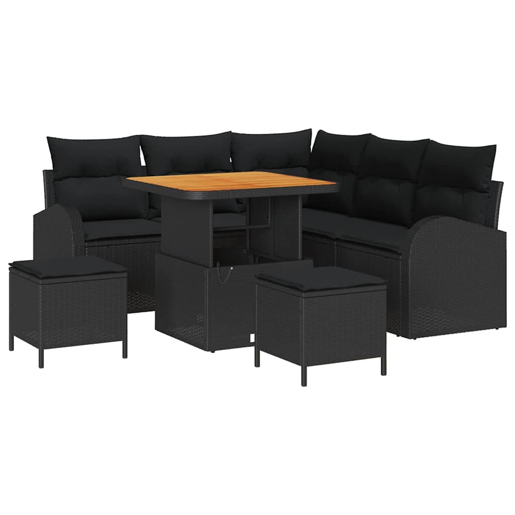 vidaXL Zestaw Sof na Ogród z poduszką z przechowywaniem 8 pcs Czarny