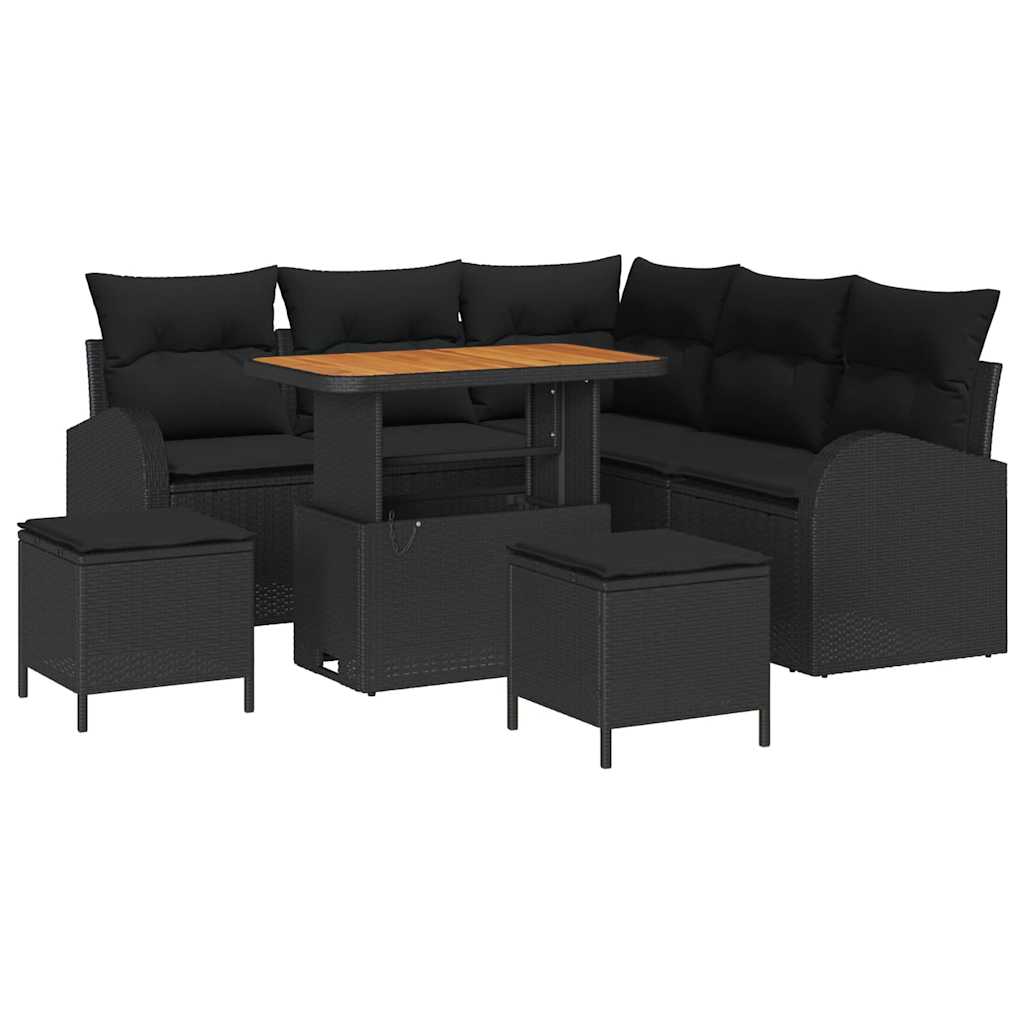 vidaXL Zestaw Sof na Ogród z poduszką z przechowywaniem 8 pcs Czarny