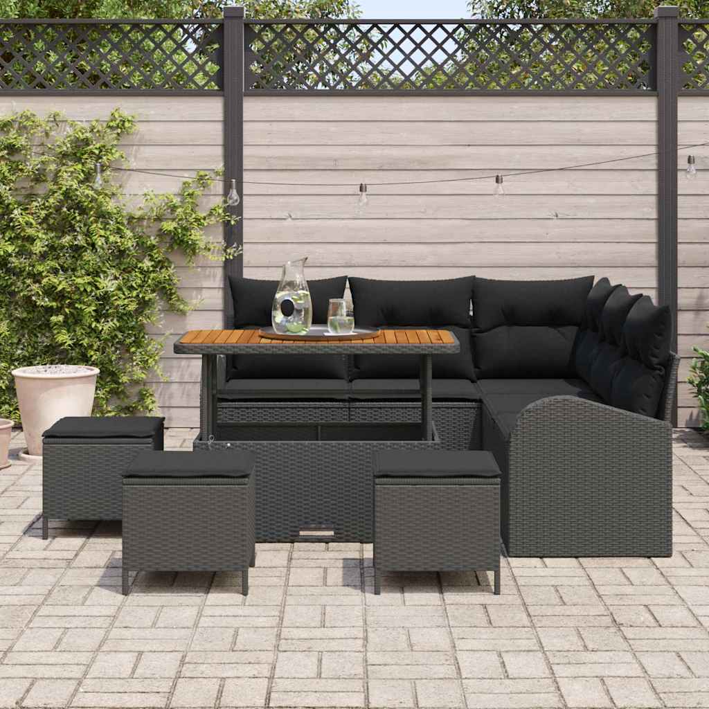 vidaXL Zestaw Sof na Ogród z poduszką z przechowywaniem 9 pcs Czarny