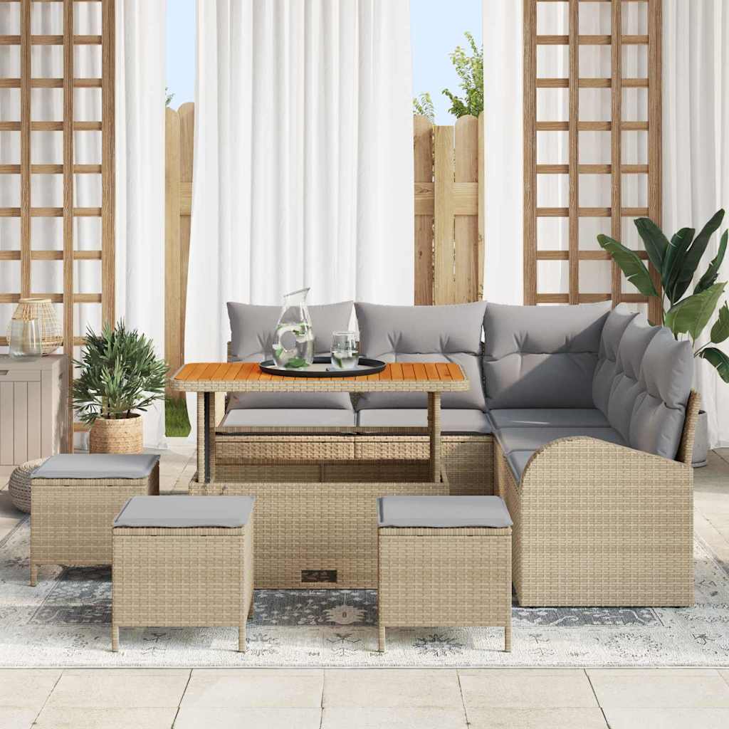vidaXL Zestaw Sof na Ogród z poduszką 9 pcs Beżowy i jasnoszary