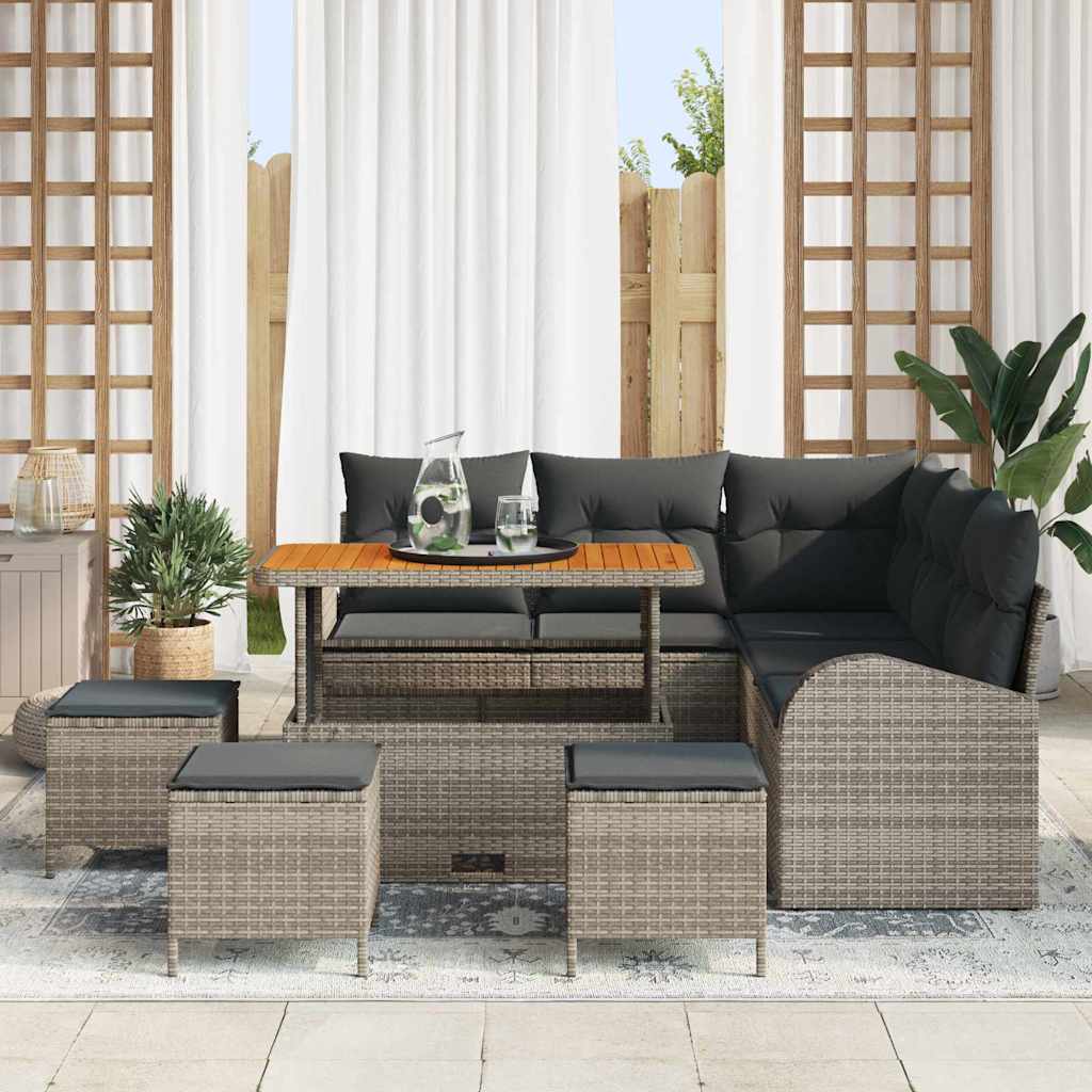 vidaXL Zestaw Sof na Ogród z poduszką z przechowywaniem 9 pcs Szary