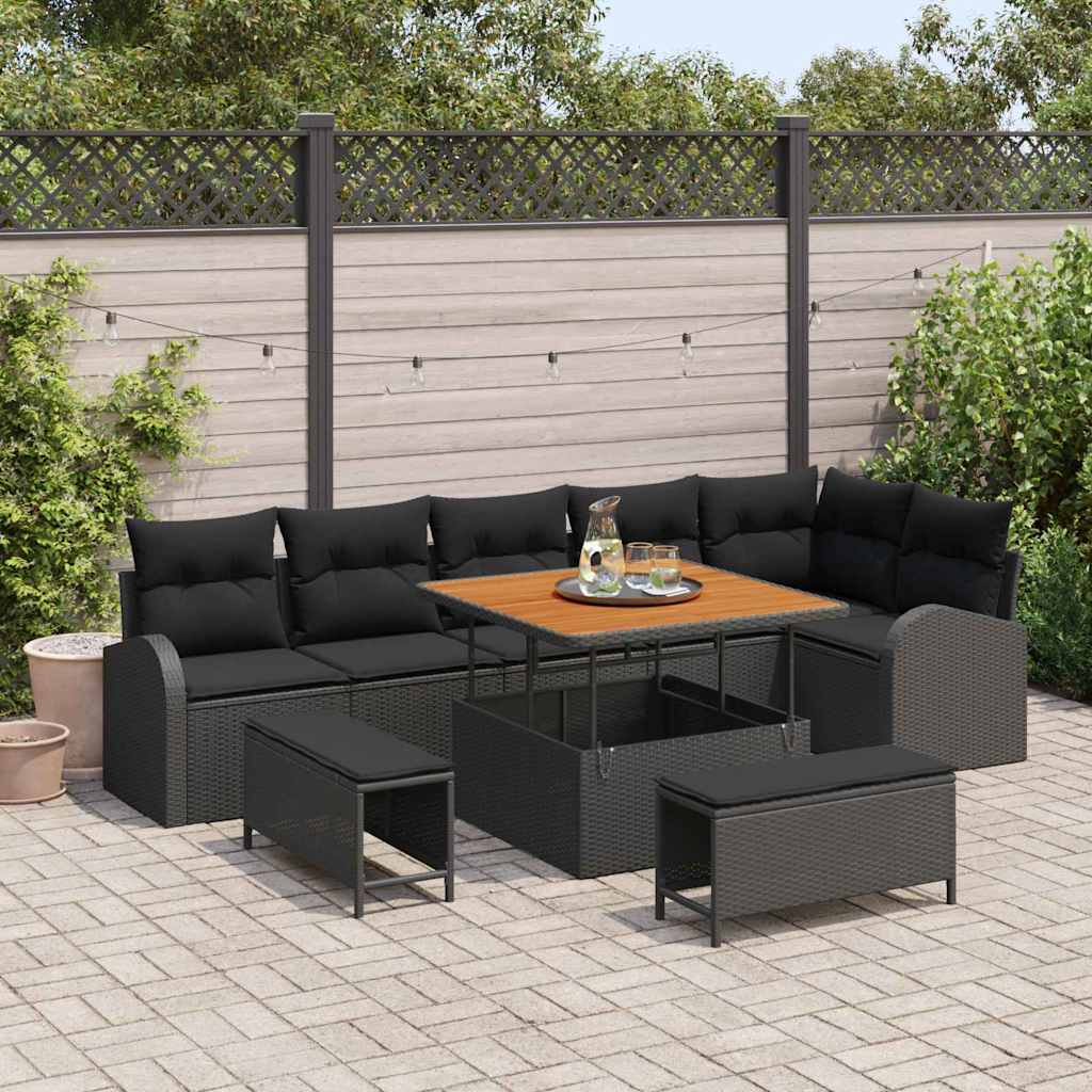 vidaXL Zestaw Sof na Ogród z poduszką z przechowywaniem 9 pcs Czarny