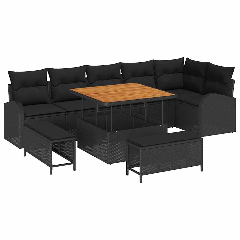 vidaXL Zestaw Sof na Ogród z poduszką z przechowywaniem 9 pcs Czarny