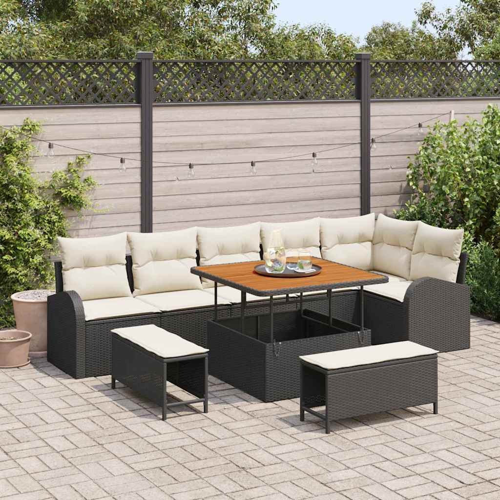 vidaXL Zestaw Sof na Ogród z poduszką 9 pcs Czarny i kremowy
