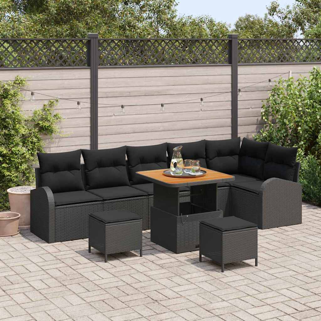 vidaXL Zestaw Sof na Ogród z poduszką z przechowywaniem 9 pcs Czarny