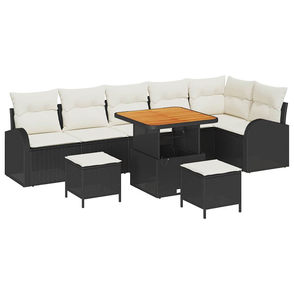 vidaXL Zestaw Sof na Ogród z poduszką 9 pcs Czarny i kremowy