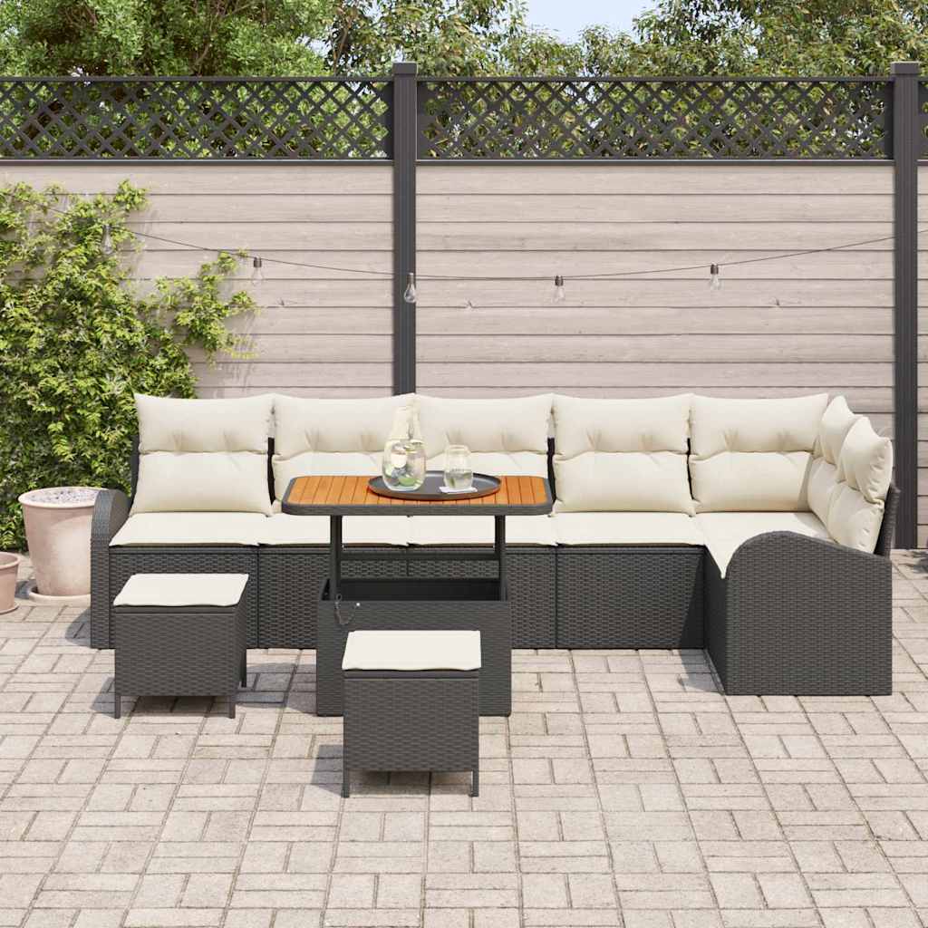 vidaXL Zestaw Sof na Ogród z poduszką 9 pcs Czarny i kremowy