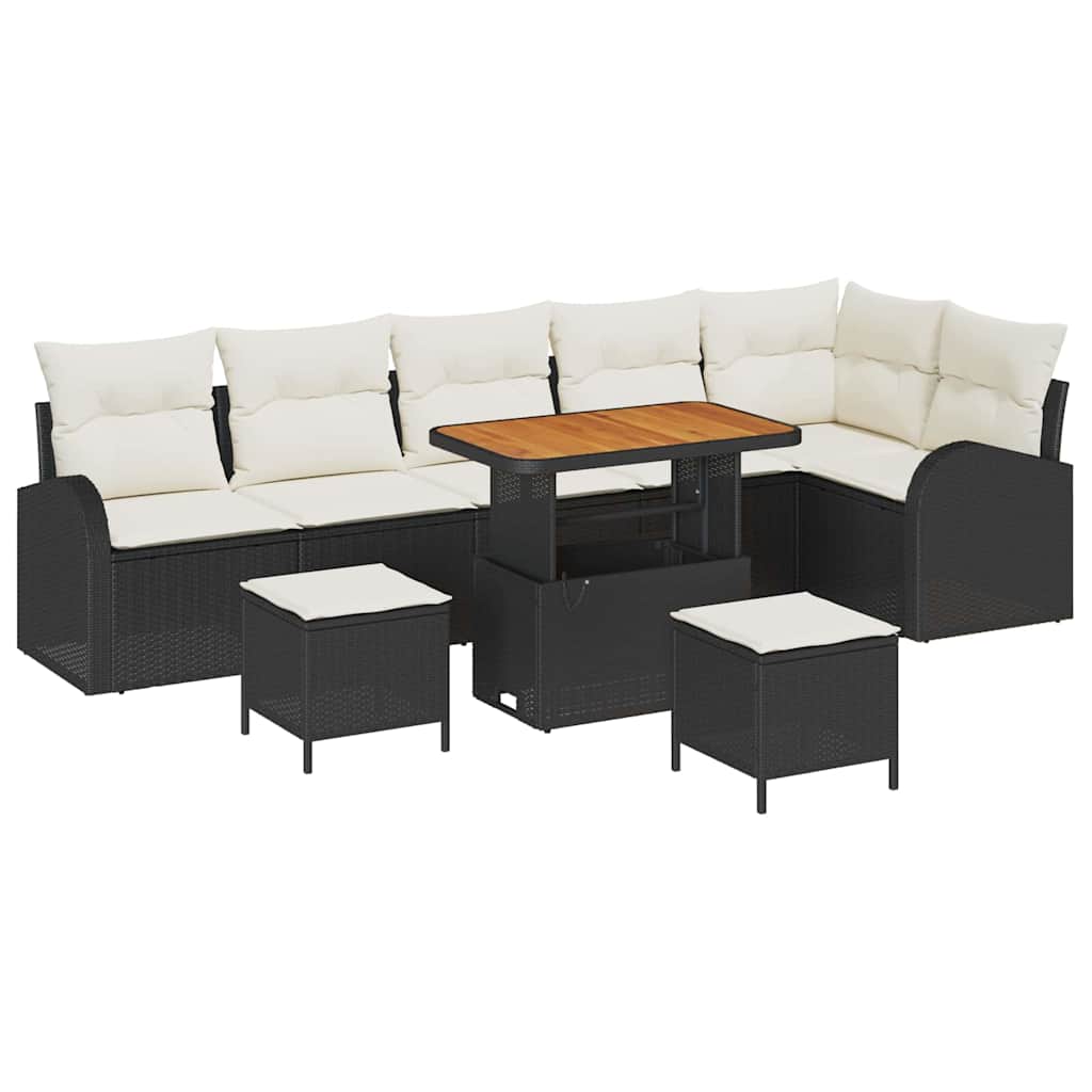 vidaXL Zestaw Sof na Ogród z poduszką 9 pcs Czarny i kremowy
