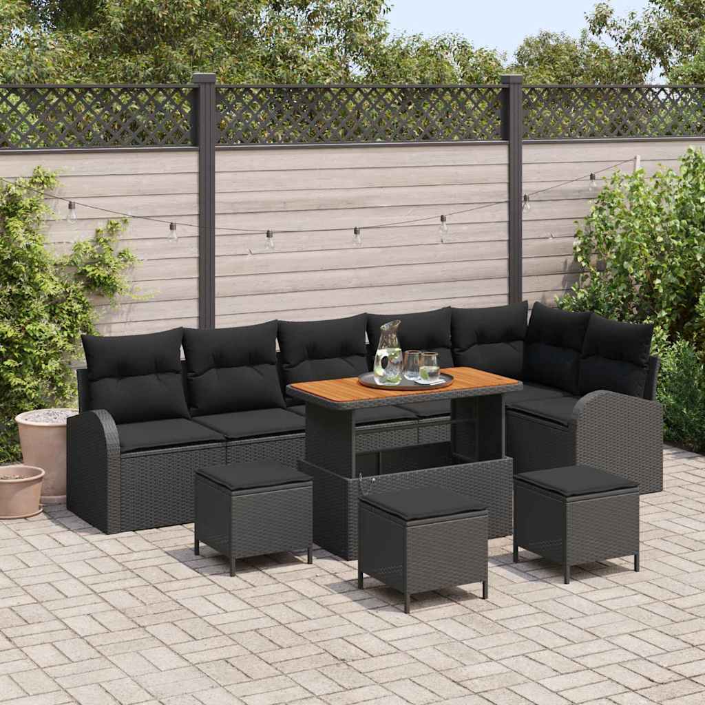 vidaXL Zestaw Sof na Ogród z poduszką z przechowywaniem 10 pcs Czarny