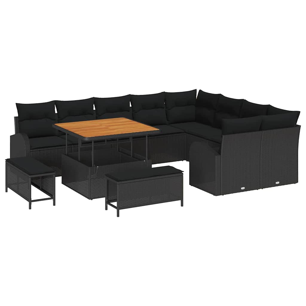 vidaXL Zestaw Sof na Ogród z poduszką z przechowywaniem 12 pcs Czarny