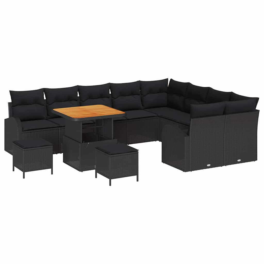 vidaXL Zestaw Sof na Ogród z poduszką z przechowywaniem 12 pcs Czarny
