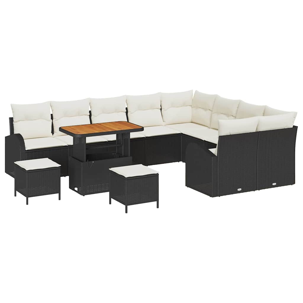 vidaXL Zestaw Sof na Ogród z poduszką 12 pcs Czarny i kremowy