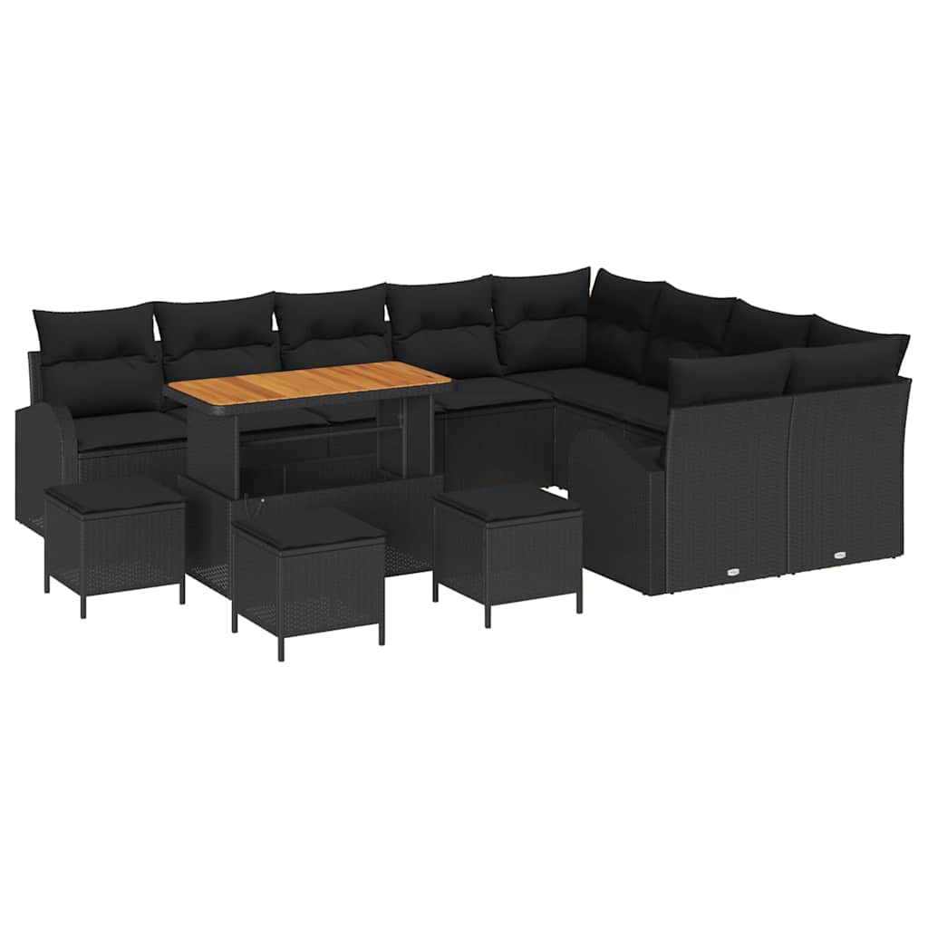 vidaXL Zestaw Sof na Ogród z poduszką z przechowywaniem 13 pcs Czarny