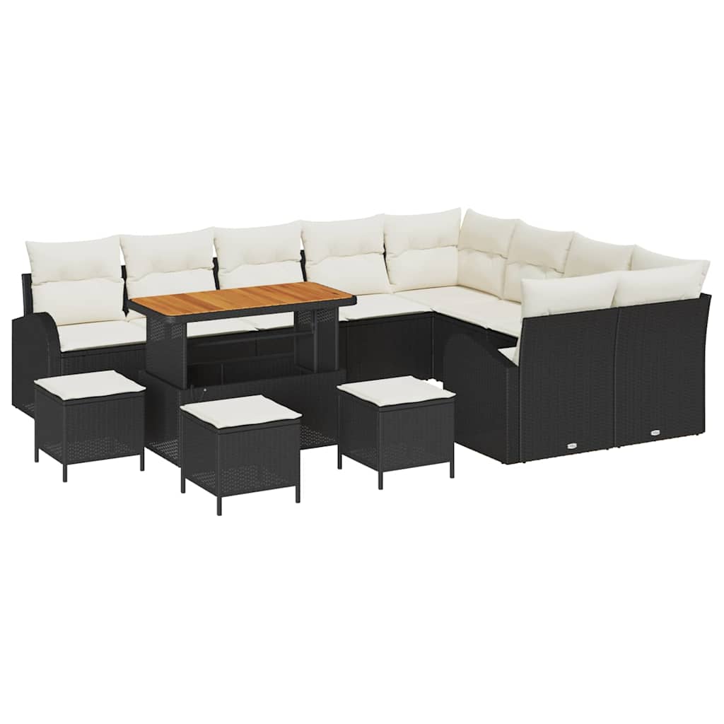 vidaXL Zestaw Sof na Ogród z poduszką 13 pcs Czarny i kremowy