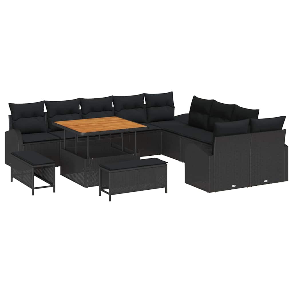 vidaXL Zestaw Sof na Ogród z poduszką z przechowywaniem 13 pcs Czarny