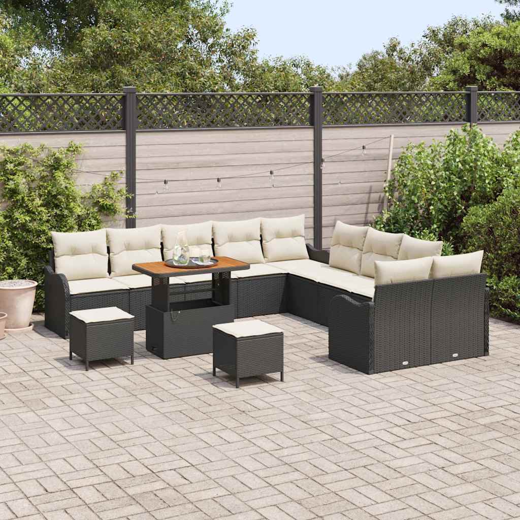 vidaXL Zestaw Sof na Ogród z poduszką 13 pcs Czarny i kremowy