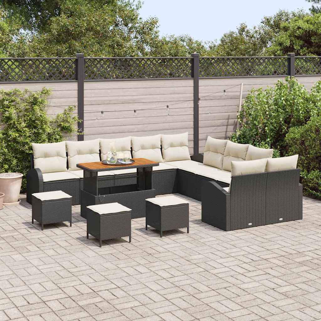 vidaXL Zestaw Sof na Ogród z poduszką 14 pcs Czarny i kremowy