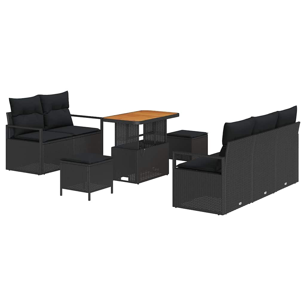 vidaXL Zestaw Sof na Ogród z poduszką z przechowywaniem 8 pcs Czarny