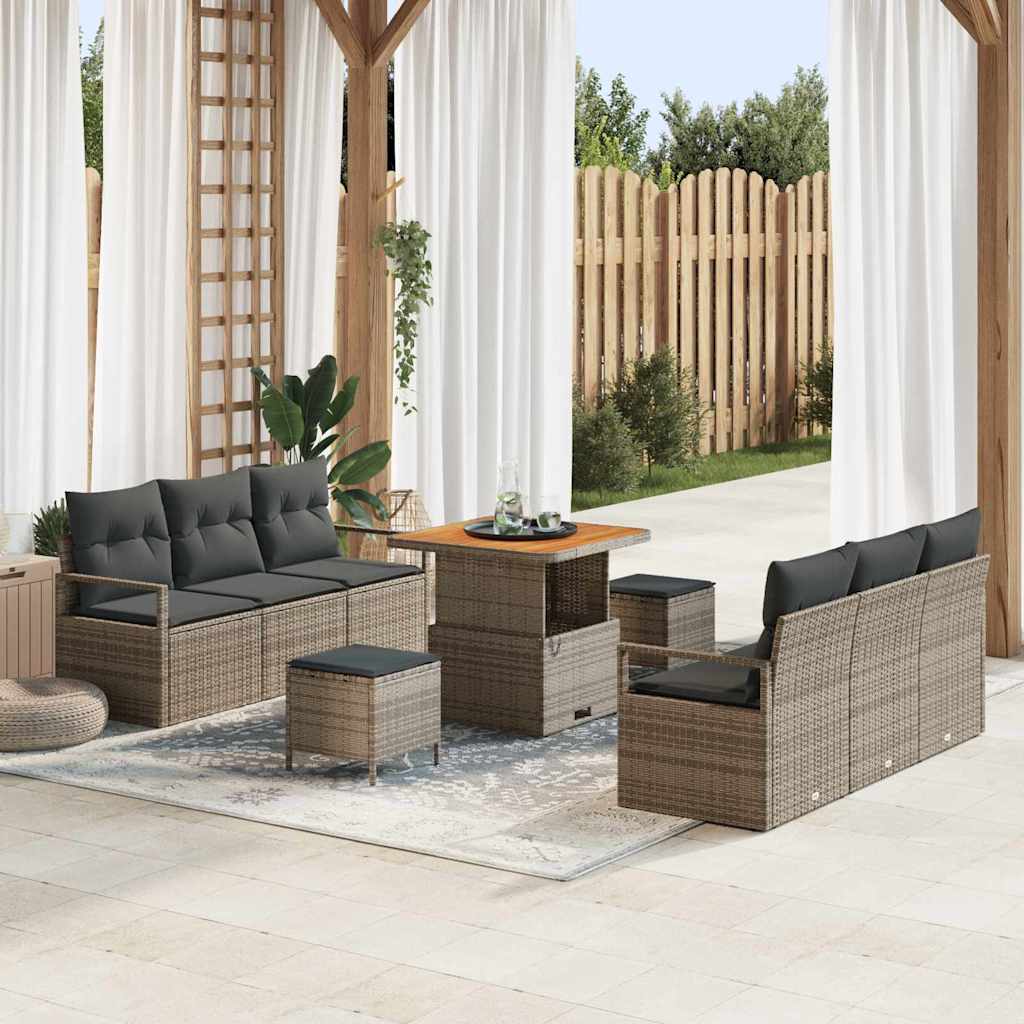 vidaXL Zestaw Sof na Ogród z przechowywaniem 9 pcs Szary Polirattan