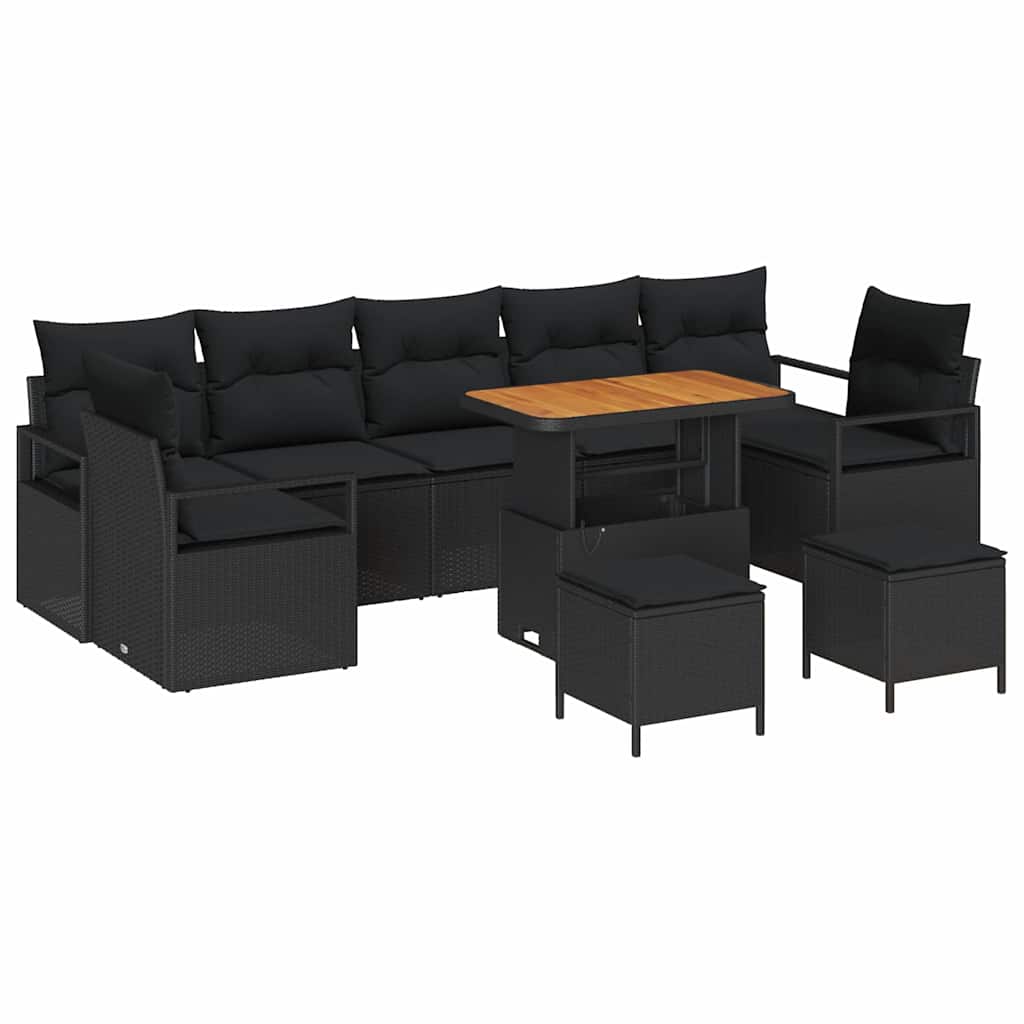vidaXL Zestaw Sof na Ogród z poduszką z przechowywaniem 10 pcs Czarny
