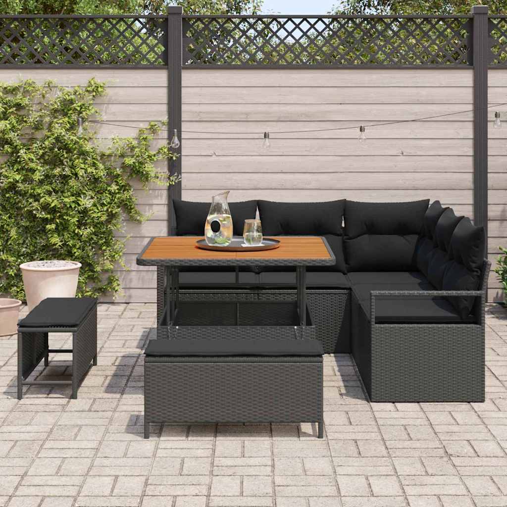 vidaXL Zestaw Sof na Ogród z poduszką z przechowywaniem 8 pcs Czarny