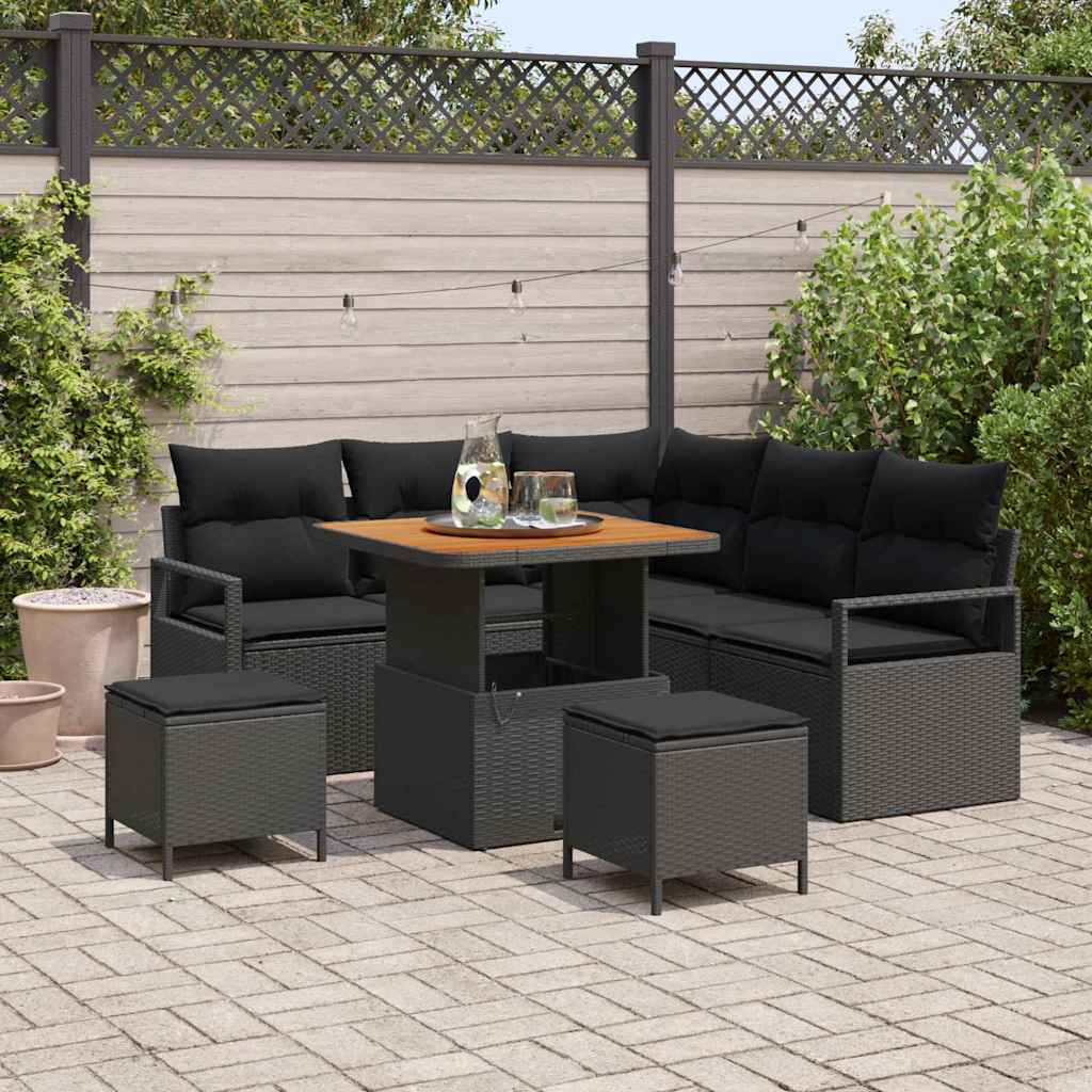 vidaXL Zestaw Sof na Ogród z poduszką z przechowywaniem 8 pcs Czarny