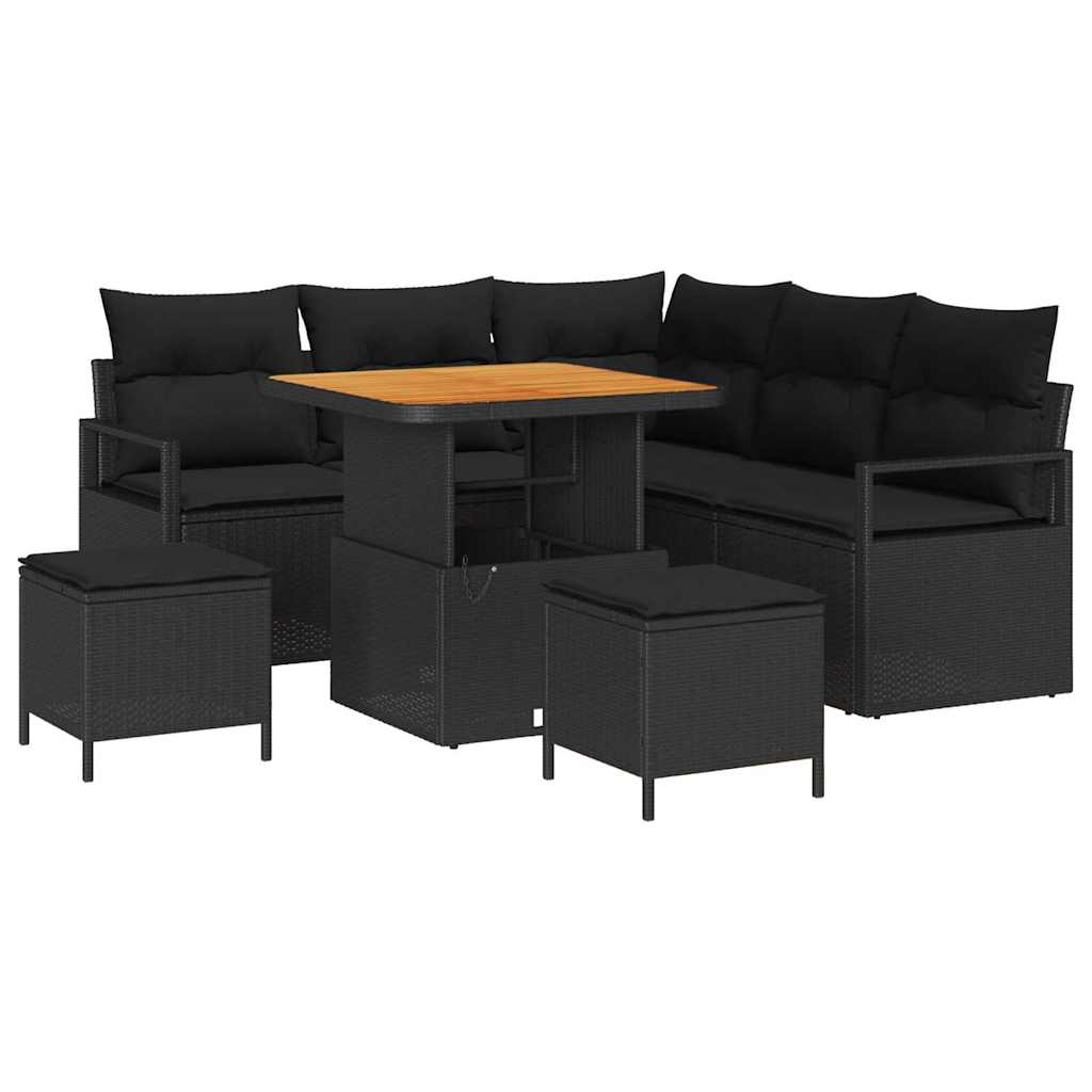 vidaXL Zestaw Sof na Ogród z poduszką z przechowywaniem 8 pcs Czarny