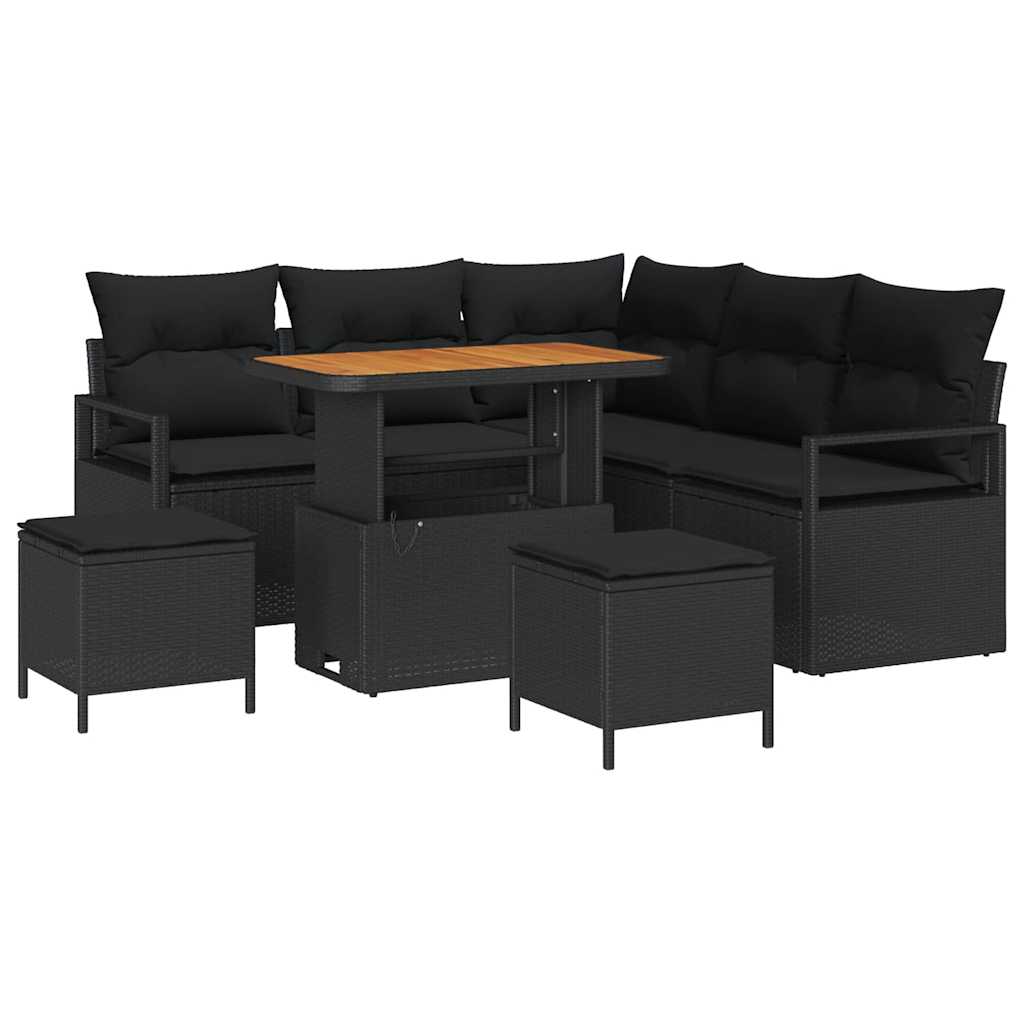 vidaXL Zestaw Sof na Ogród z poduszką z przechowywaniem 8 pcs Czarny
