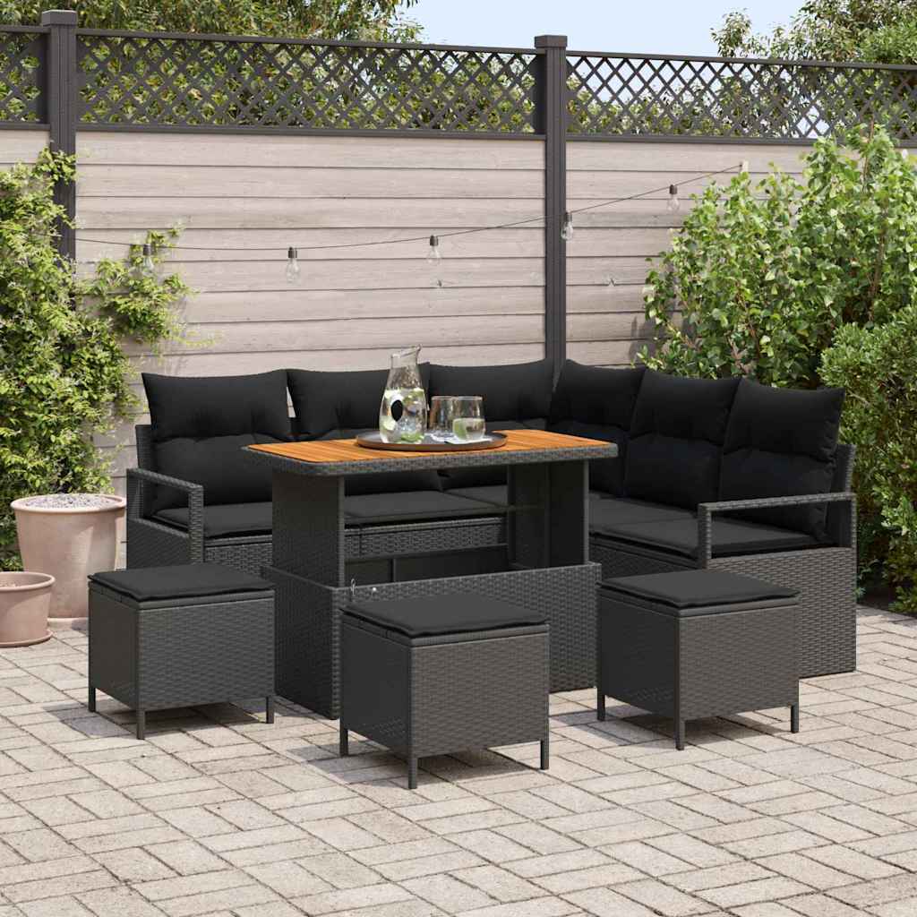 vidaXL Zestaw Sof na Ogród z poduszką z przechowywaniem 9 pcs Czarny