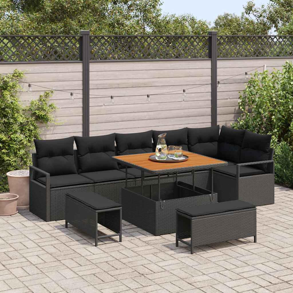 vidaXL Zestaw Sof na Ogród z poduszką z przechowywaniem 9 pcs Czarny