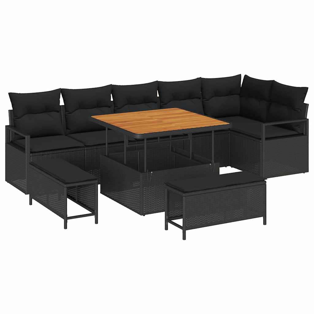 vidaXL Zestaw Sof na Ogród z poduszką z przechowywaniem 9 pcs Czarny