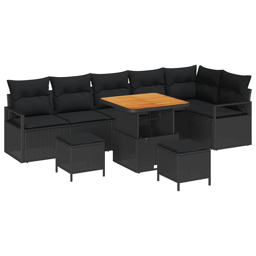 vidaXL Zestaw Sof na Ogród z poduszką z przechowywaniem 9 pcs Czarny