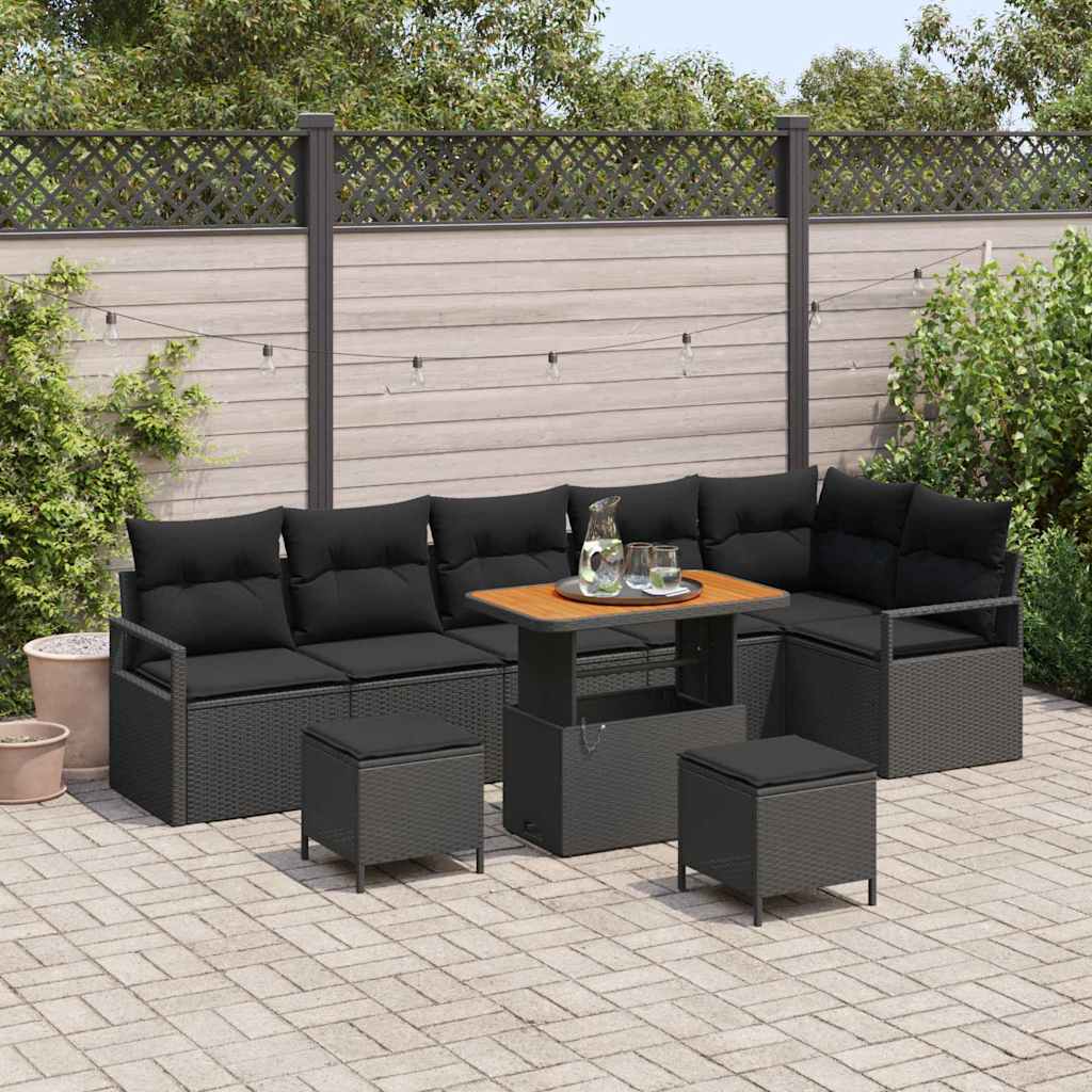 vidaXL Zestaw Sof na Ogród z poduszką z przechowywaniem 9 pcs Czarny