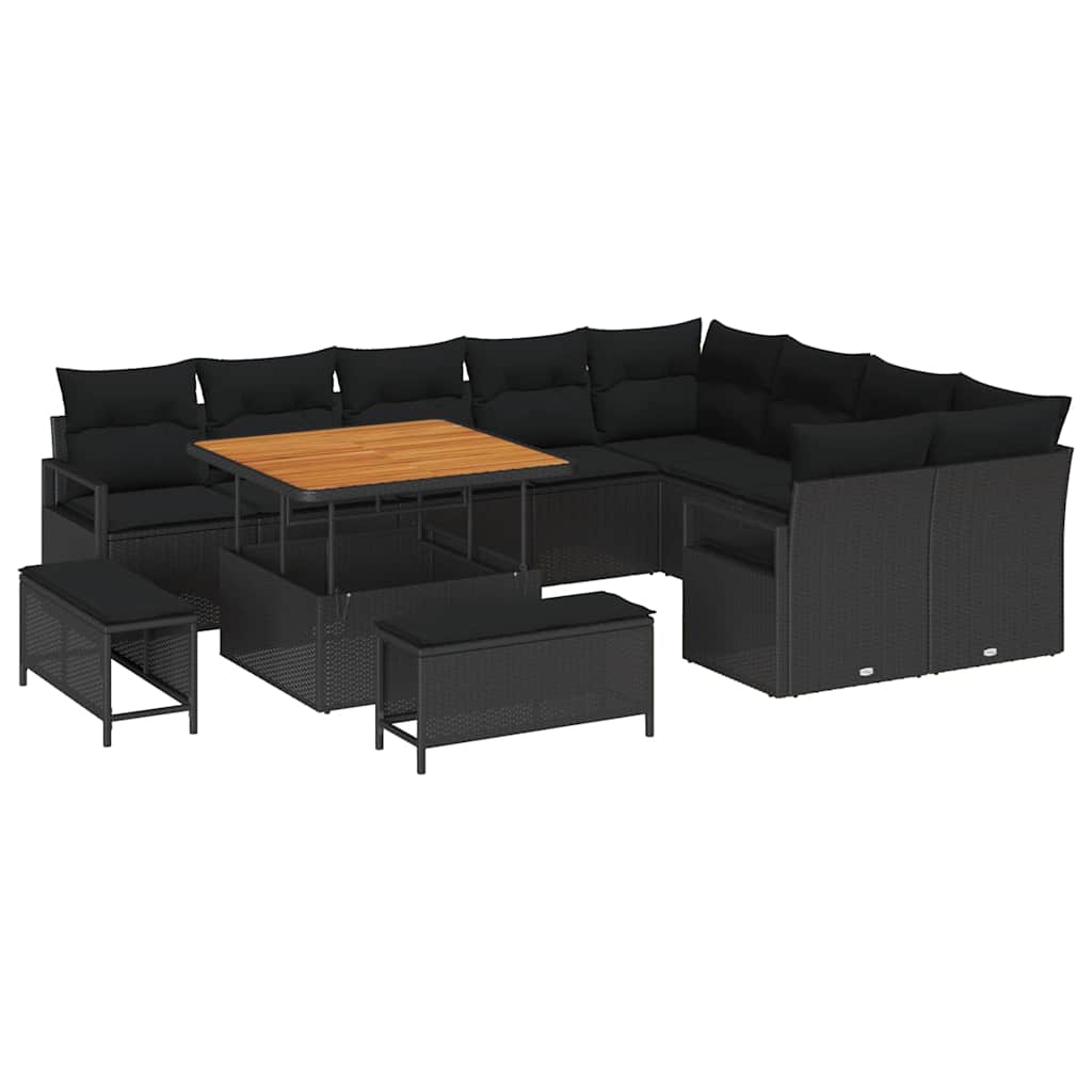 vidaXL Zestaw Sof na Ogród z poduszką z przechowywaniem 12 pcs Czarny